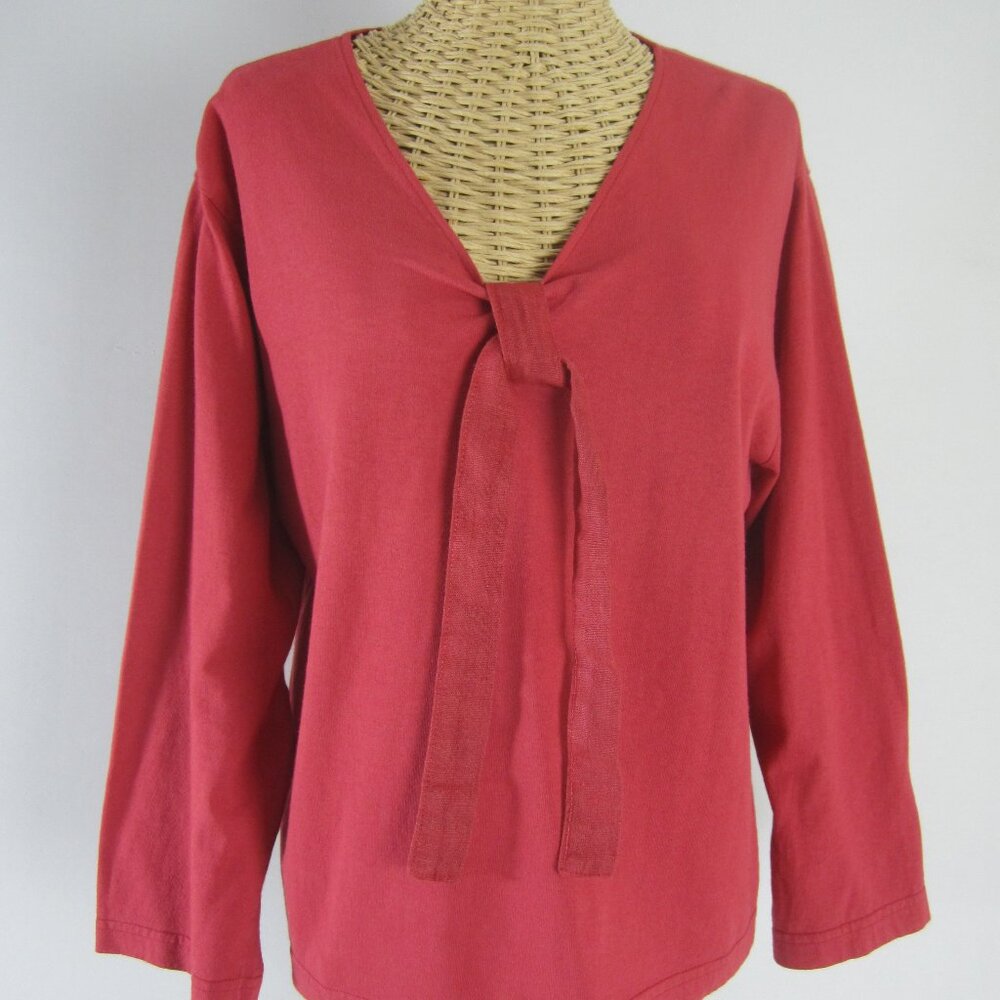 Habitat Womens M / L Terracotta Red 3/4 Sleeve V Neck Cotton Shirt Ties Made USA